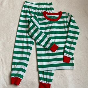 Shelry Christmas Holiday Green & White Striped Slim Fit Pajama Set
